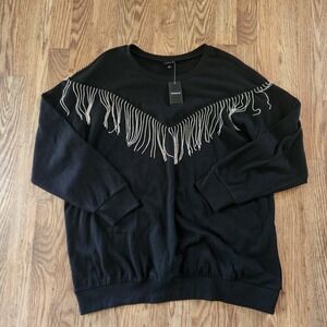 New Torrid Rhinestone Fringe Sweatshirt‎ Women's 1X Black Silver Cotton Pullover